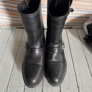 Black Leather Buckle Boots